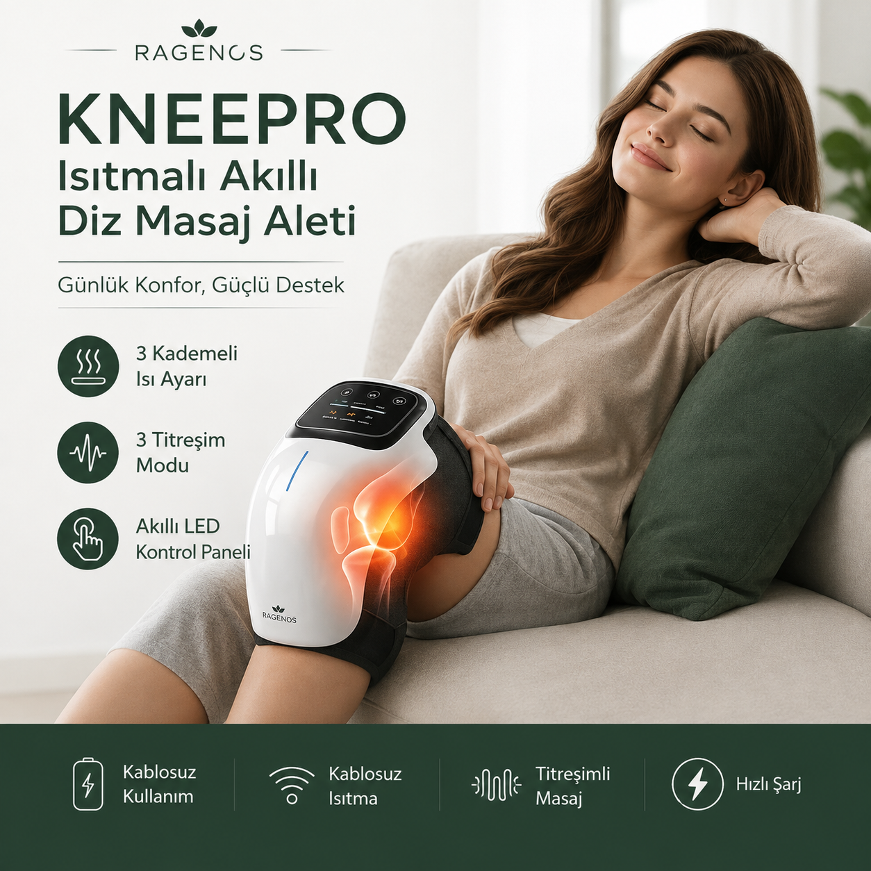 Ragenos™ KneePro Isıtmalı Akıllı Diz Masaj Aleti