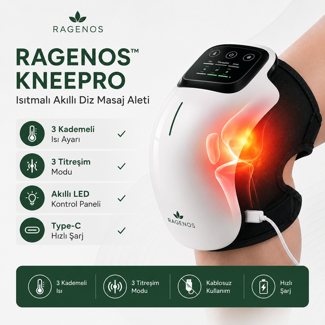Ragenos™ KneePro Isıtmalı Akıllı Diz Masaj Aleti